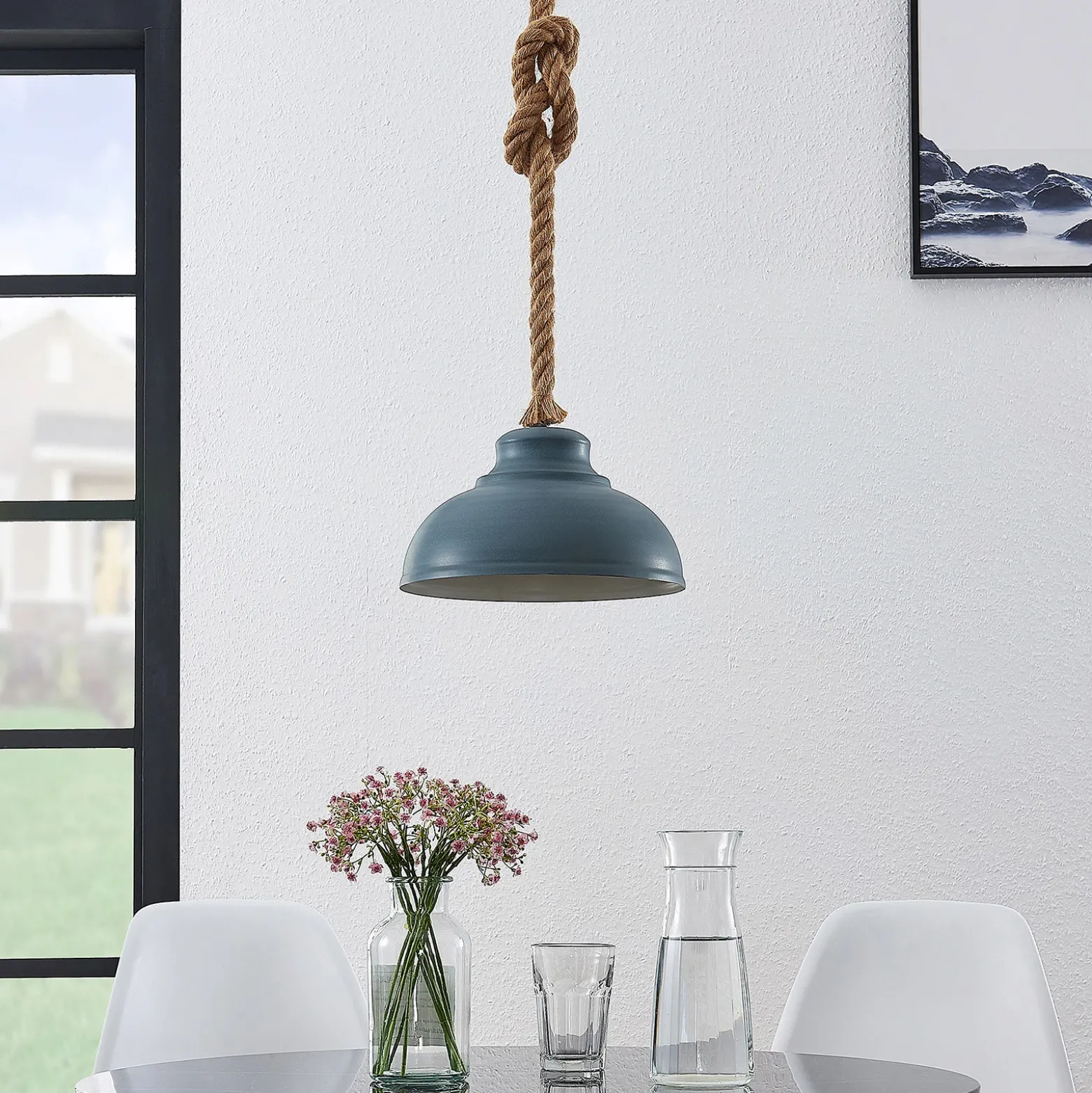 Lámpara colgante Lindby Chaby, Ø 29 cm, 1 luz, metal, cuerda