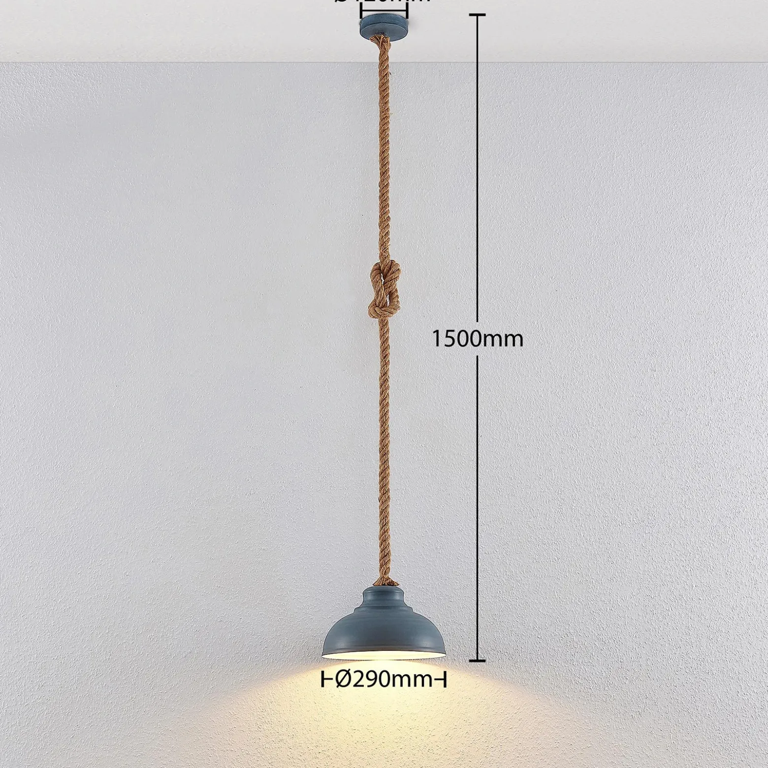 Lámpara colgante Lindby Chaby, Ø 29 cm, 1 luz, metal, cuerda