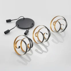 Lámpara colgante Lindby Colten, Ø 50 cm, 3 luces, negra, dorada