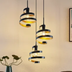 Lámpara colgante Lindby Colten, Ø 50 cm, 3 luces, negra, dorada