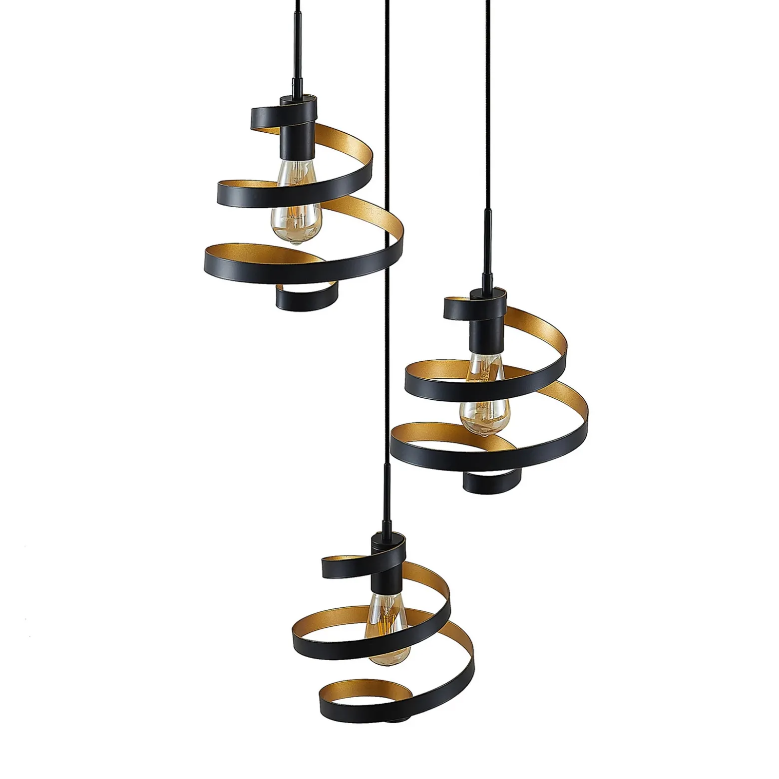 Lámpara colgante Lindby Colten, Ø 50 cm, 3 luces, negra, dorada