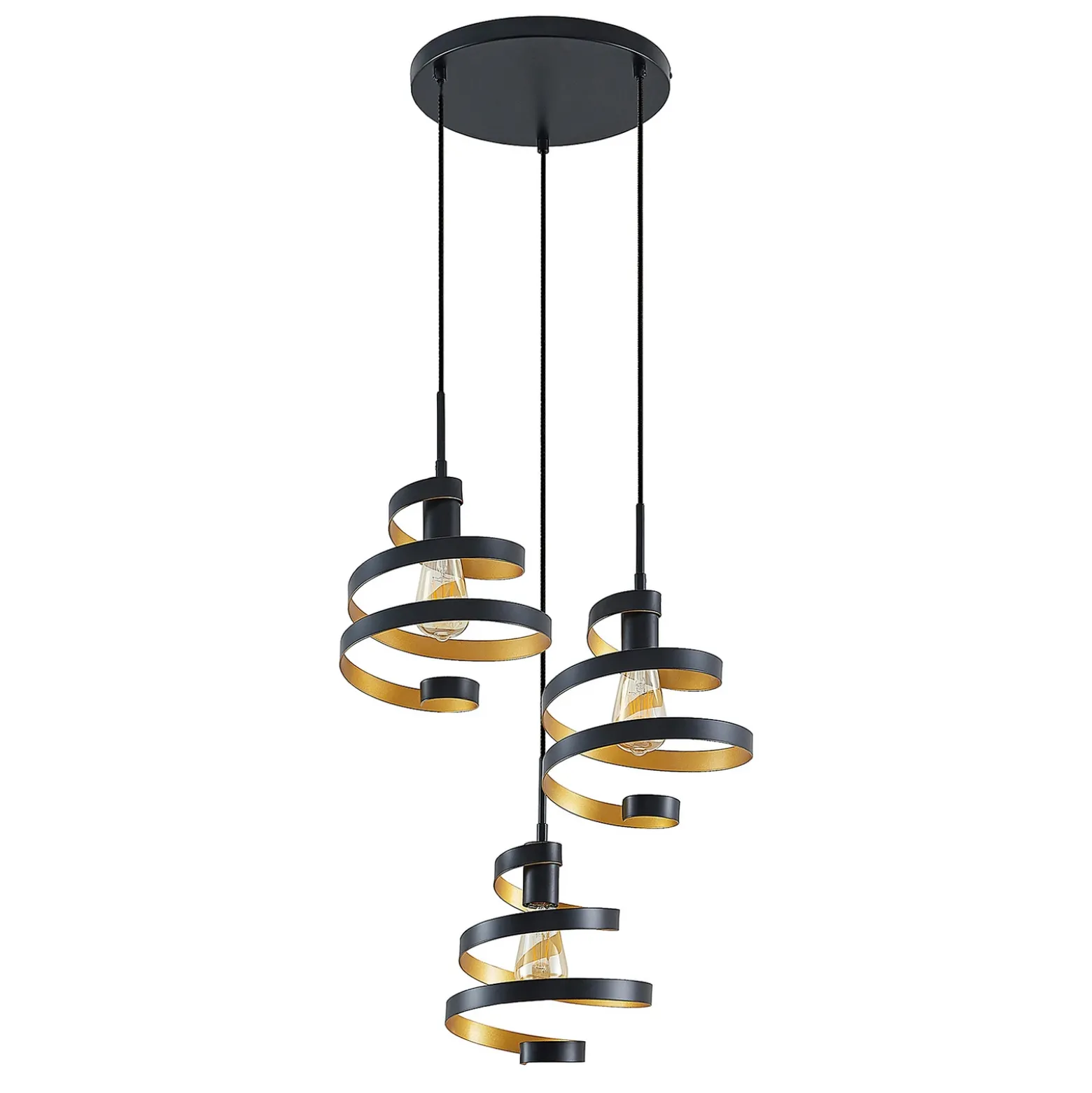 Lámpara colgante Lindby Colten, Ø 50 cm, 3 luces, negra, dorada