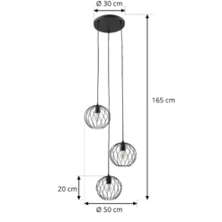 Lámpara colgante Lindby Danika, redonda, Ø 50 cm, negra, metal
