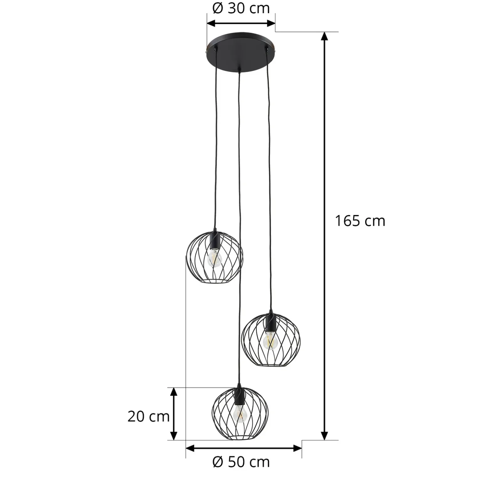 Lámpara colgante Lindby Danika, redonda, Ø 50 cm, negra, metal