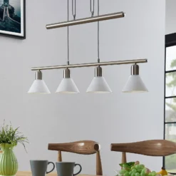 Lámpara colgante Lindby Delira, níquel de 4 luces, regulable en altura