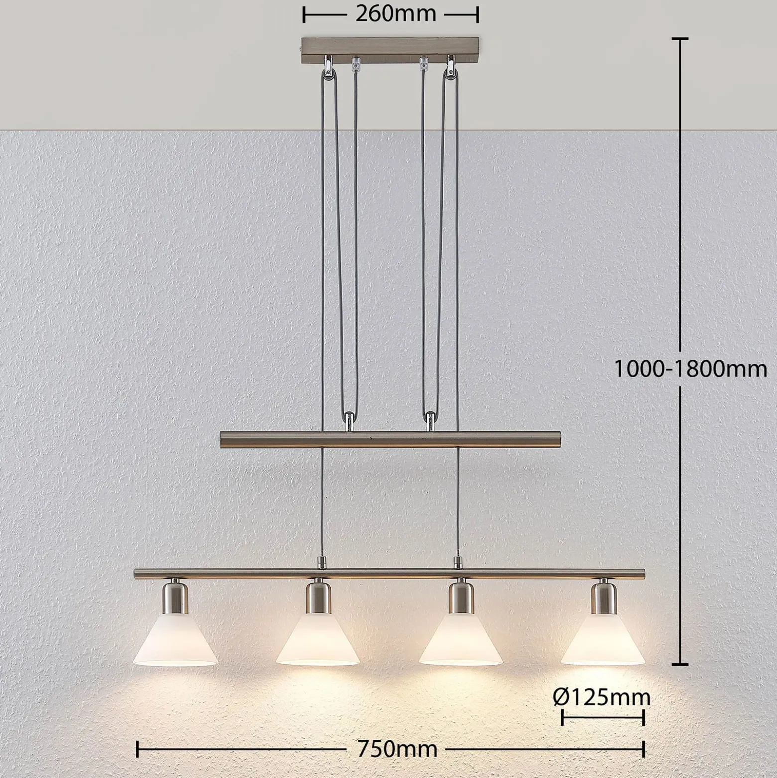 Lámpara colgante Lindby Delira, níquel de 4 luces, regulable en altura