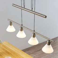 Lámpara colgante Lindby Delira, níquel de 4 luces, regulable en altura