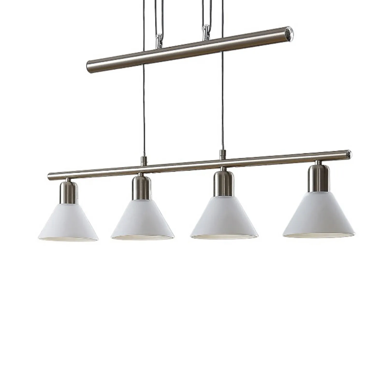 Lámpara colgante Lindby Delira, níquel de 4 luces, regulable en altura