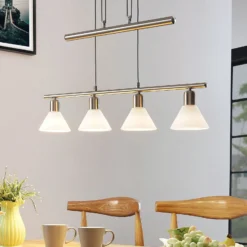 Lámpara colgante Lindby Delira, níquel de 4 luces, regulable en altura