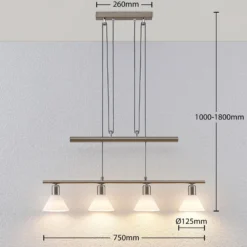 Lámpara colgante Lindby Delira, níquel de 4 luces, regulable en altura