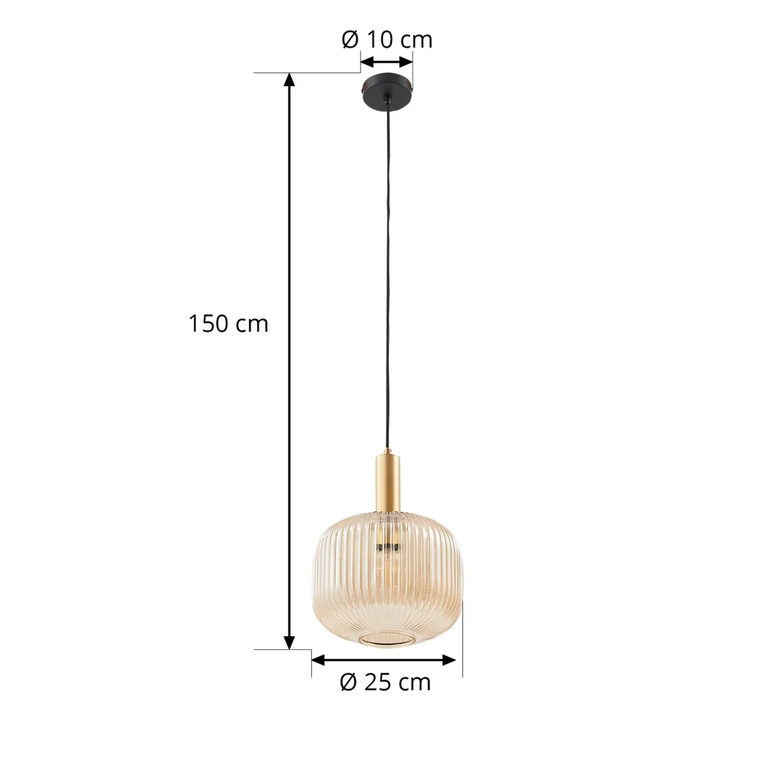 Lámpara colgante Lindby Doroteo, 25 cm, 1 luz, ámbar, cristal