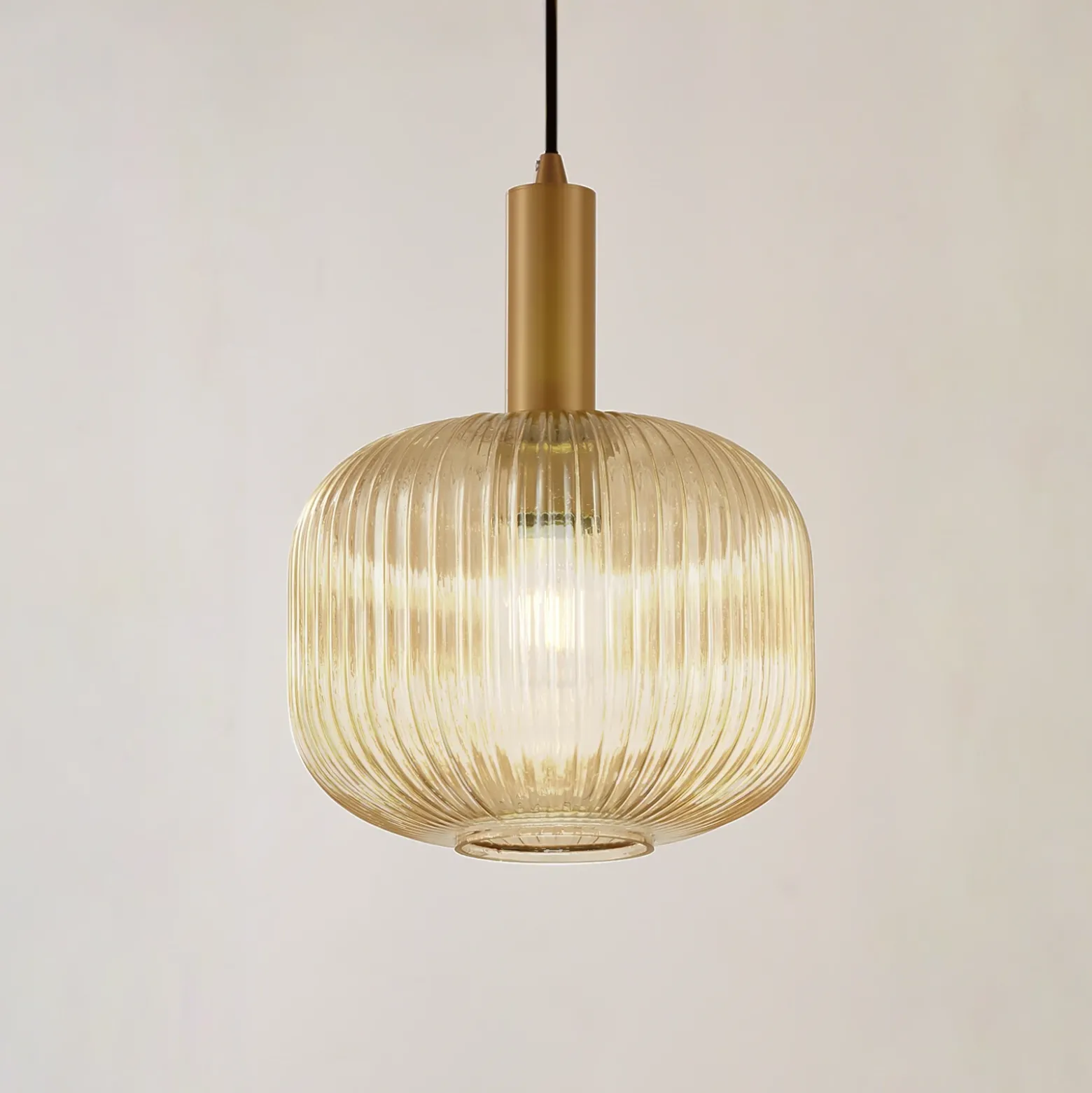 Lámpara colgante Lindby Doroteo, 25 cm, 1 luz, ámbar, cristal
