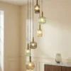 Lámpara colgante Lindby Doroteo, 6 luces, verde/ámbar/gris, cristal