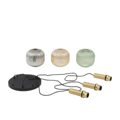 Lámpara colgante Lindby Doroteo, 3 luces, verde/ámbar/gris, cristal
