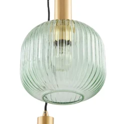 Lámpara colgante Lindby Doroteo, 3 luces, verde/ámbar/gris, cristal