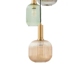 Lámpara colgante Lindby Doroteo, 6 luces, verde/ámbar/gris, cristal