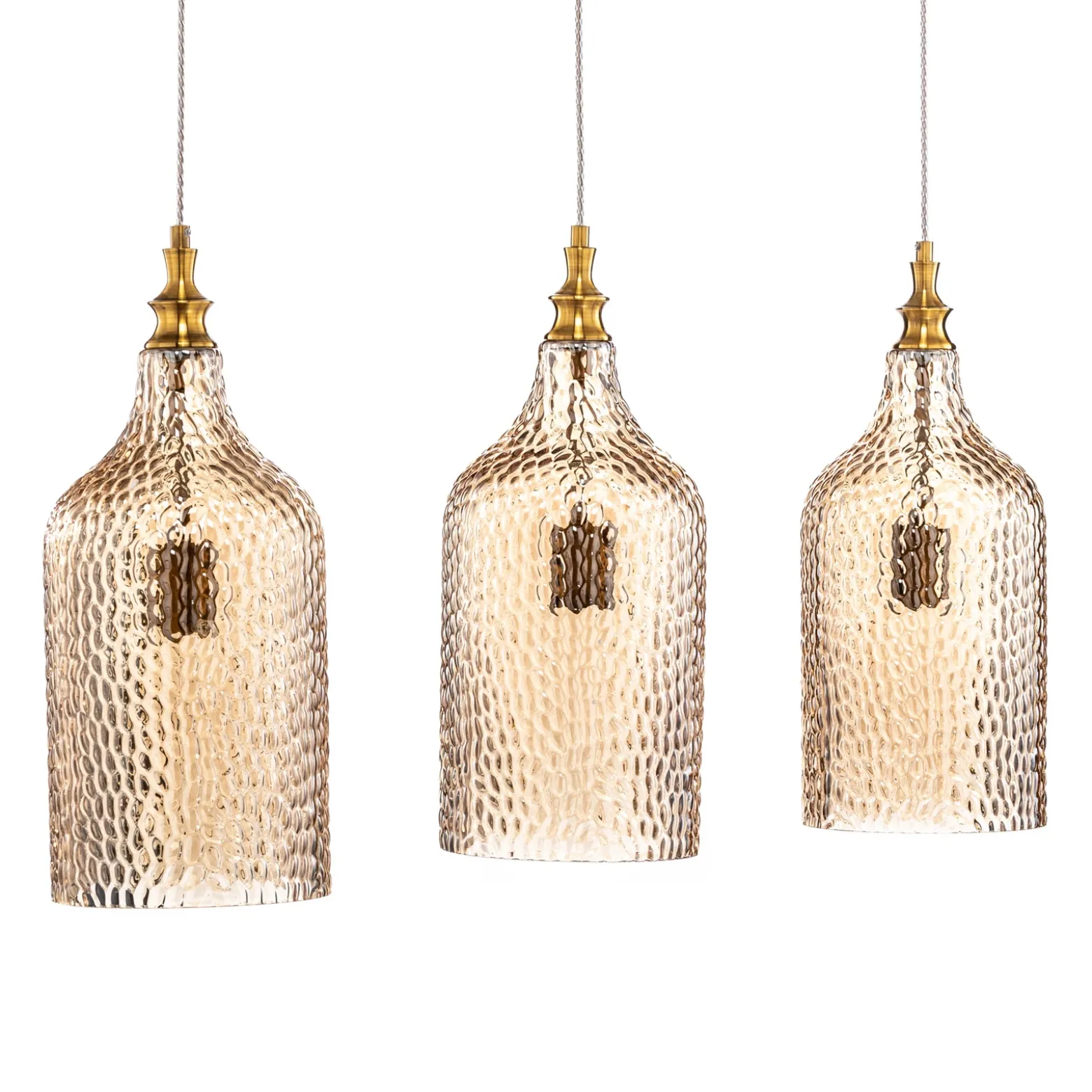 Lámpara colgante Lindby Drakar, 3 luces, ámbar, cristal, Ø 19,5 cm