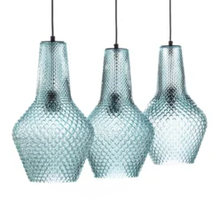 Lámpara colgante Lindby Drakar, 3 luces, azul claro, cristal, Ø 25 cm
