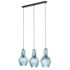 Lámpara colgante Lindby Drakar, 3 luces, azul claro, cristal, Ø 25 cm