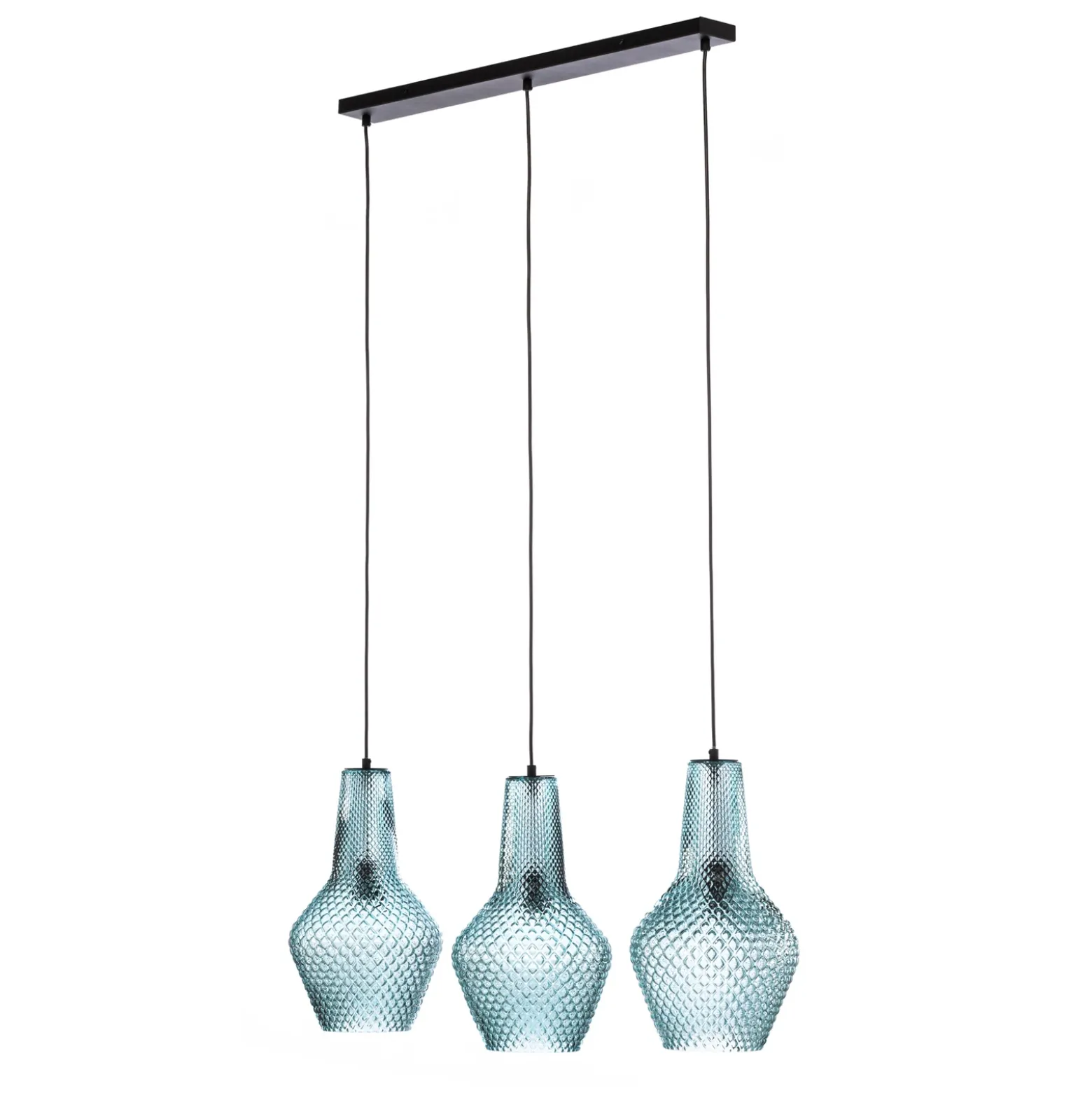 Lámpara colgante Lindby Drakar, 3 luces, azul claro, cristal, Ø 25 cm