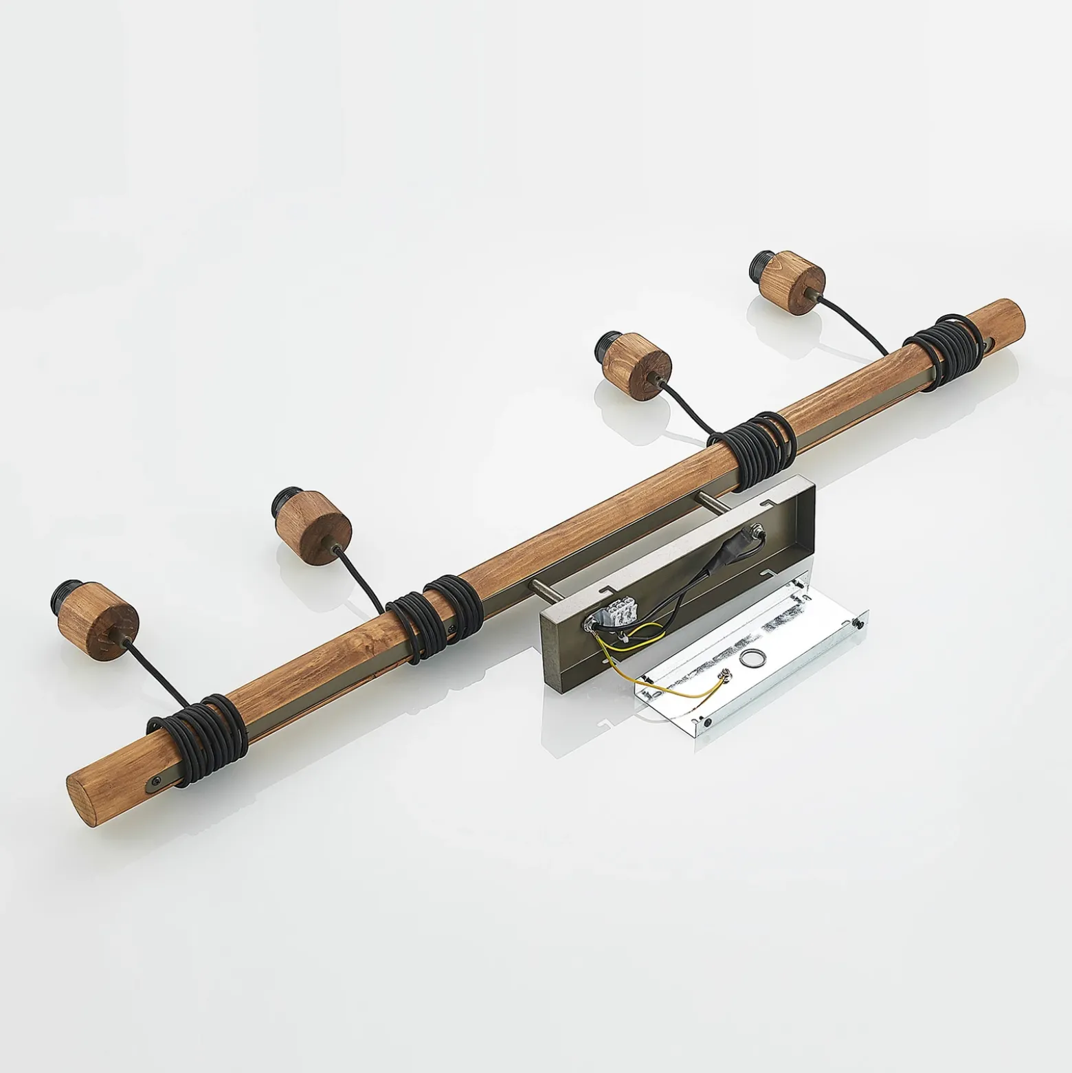 Lámpara colgante Lindby Durbis, 116 cm, 4 luces, gris, madera, E27