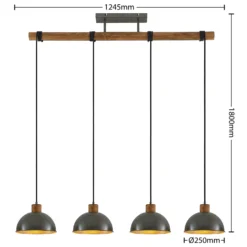 Lámpara colgante Lindby Durbis, 116 cm, 4 luces, gris, madera, E27