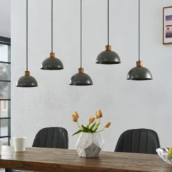 Lámpara colgante Lindby Durbis, 149 cm, negra, 5 luces, madera