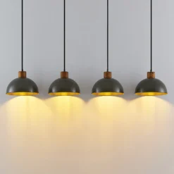 Lámpara colgante Lindby Durbis, 116 cm, 4 luces, gris, madera, E27