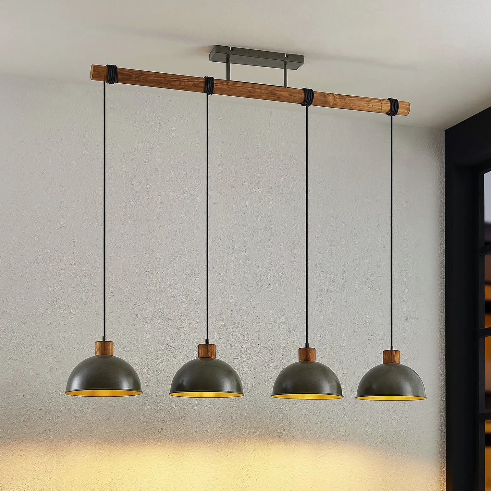 Lámpara colgante Lindby Durbis, 116 cm, 4 luces, gris, madera, E27