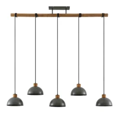 Lámpara colgante Lindby Durbis, 149 cm, negra, 5 luces, madera