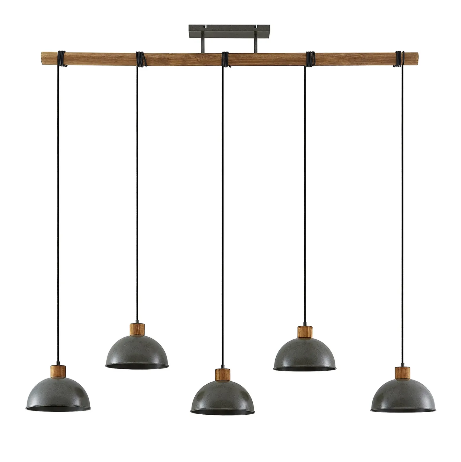 Lámpara colgante Lindby Durbis, 149 cm, negra, 5 luces, madera