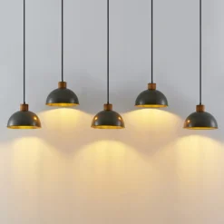 Lámpara colgante Lindby Durbis, 149 cm, negra, 5 luces, madera