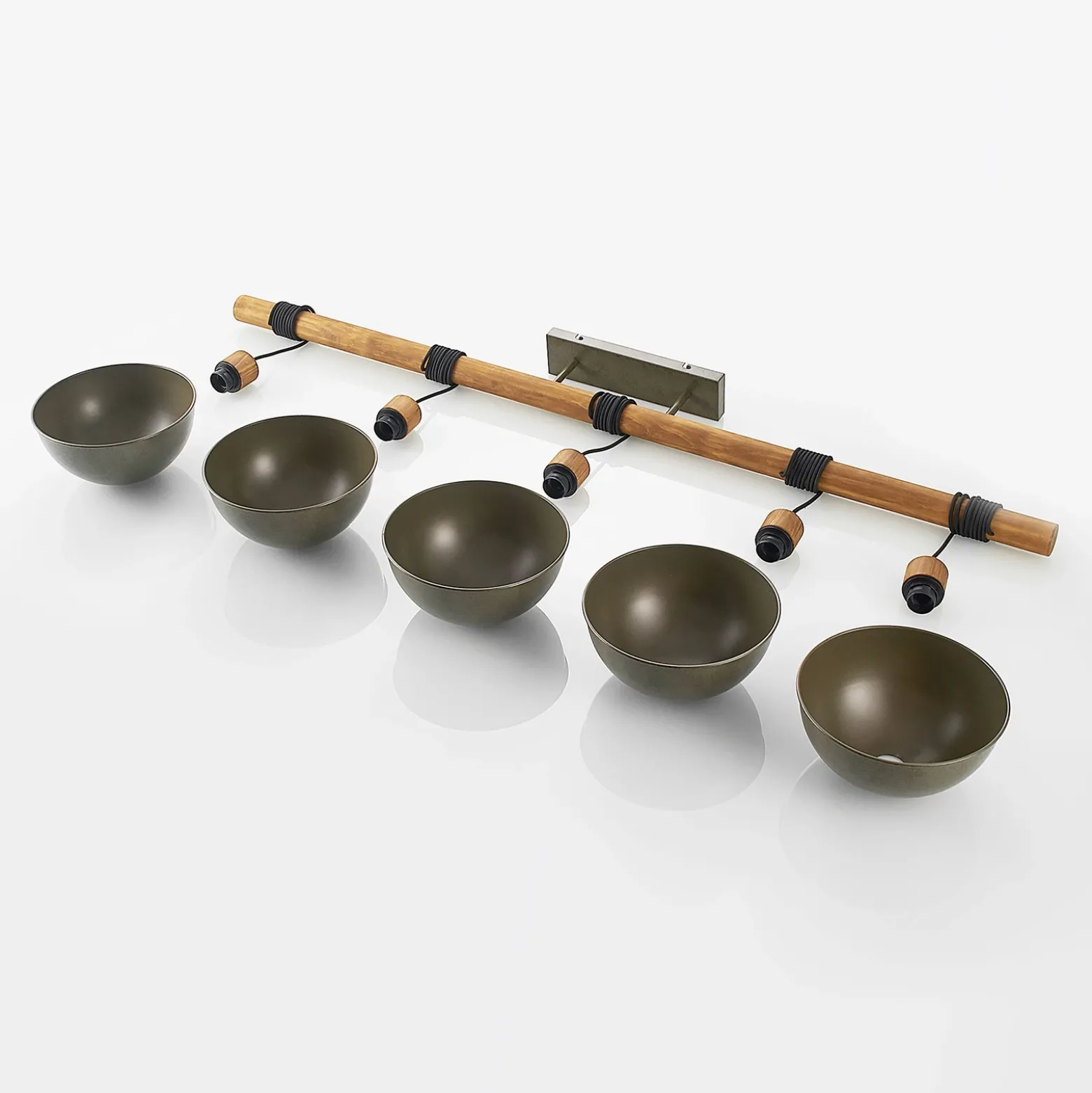 Lámpara colgante Lindby Durbis, 149 cm, negra, 5 luces, madera