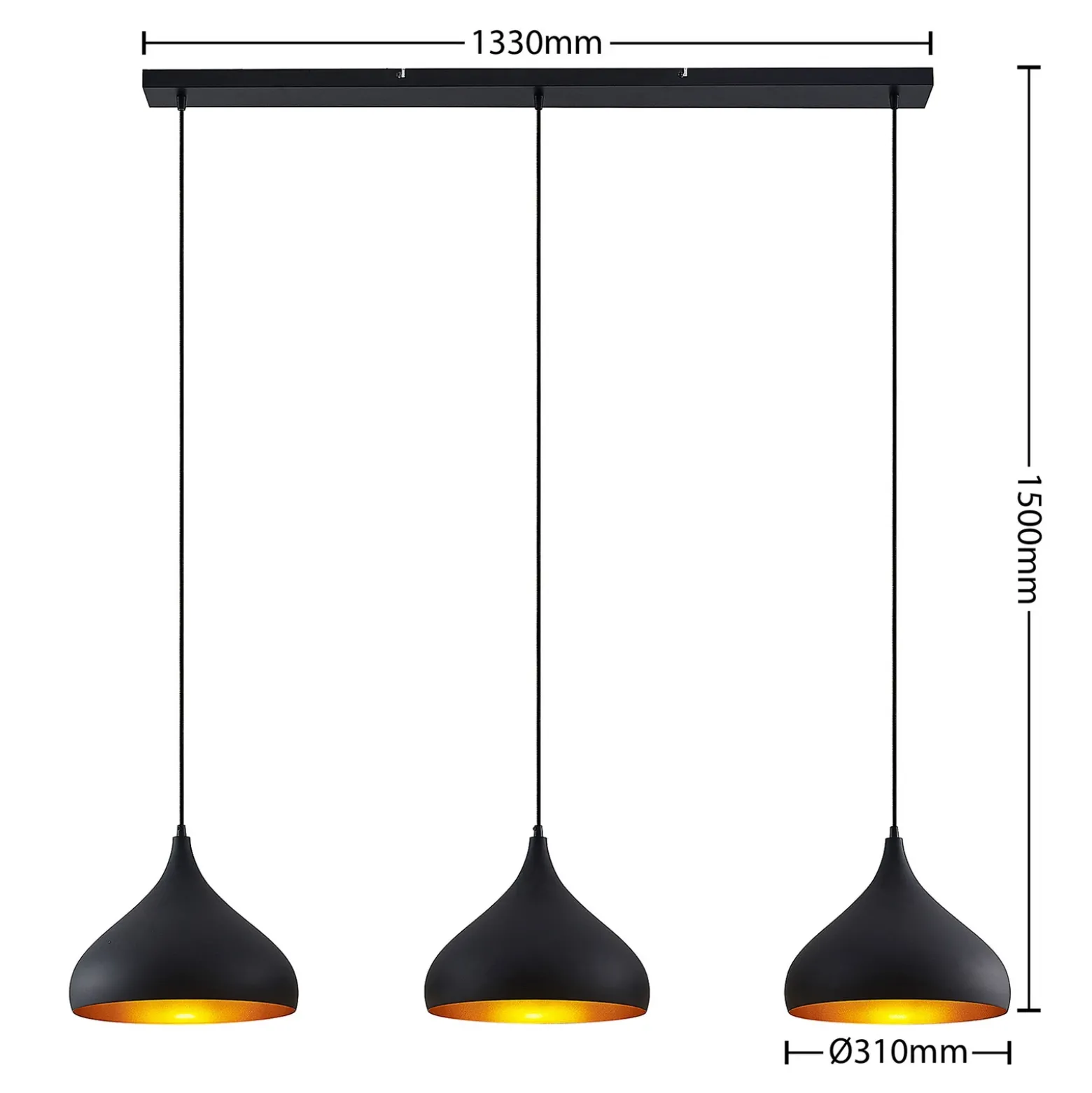 Lámpara colgante Lindby Elamira, negra, metal, 133cm, 3 luces.