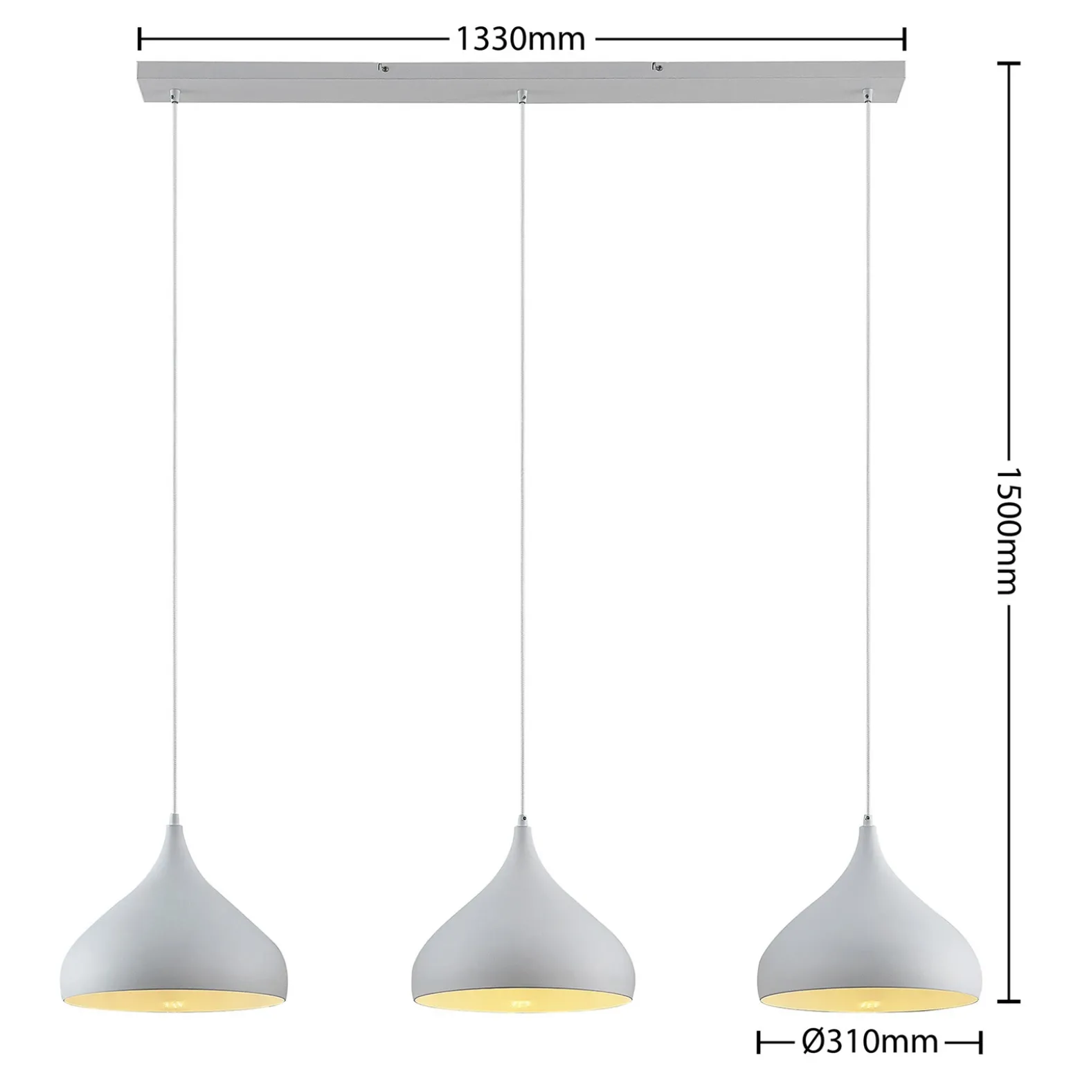 Lámpara colgante Lindby Elamira, blanca, metal, 133 cm, 3 luces.