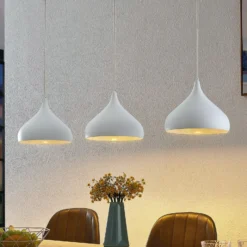 Lámpara colgante Lindby Elamira, blanca, metal, 133 cm, 3 luces.