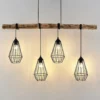 Lámpara colgante Lindby Eldarion, 116 cm, 4 luces, madera, E27