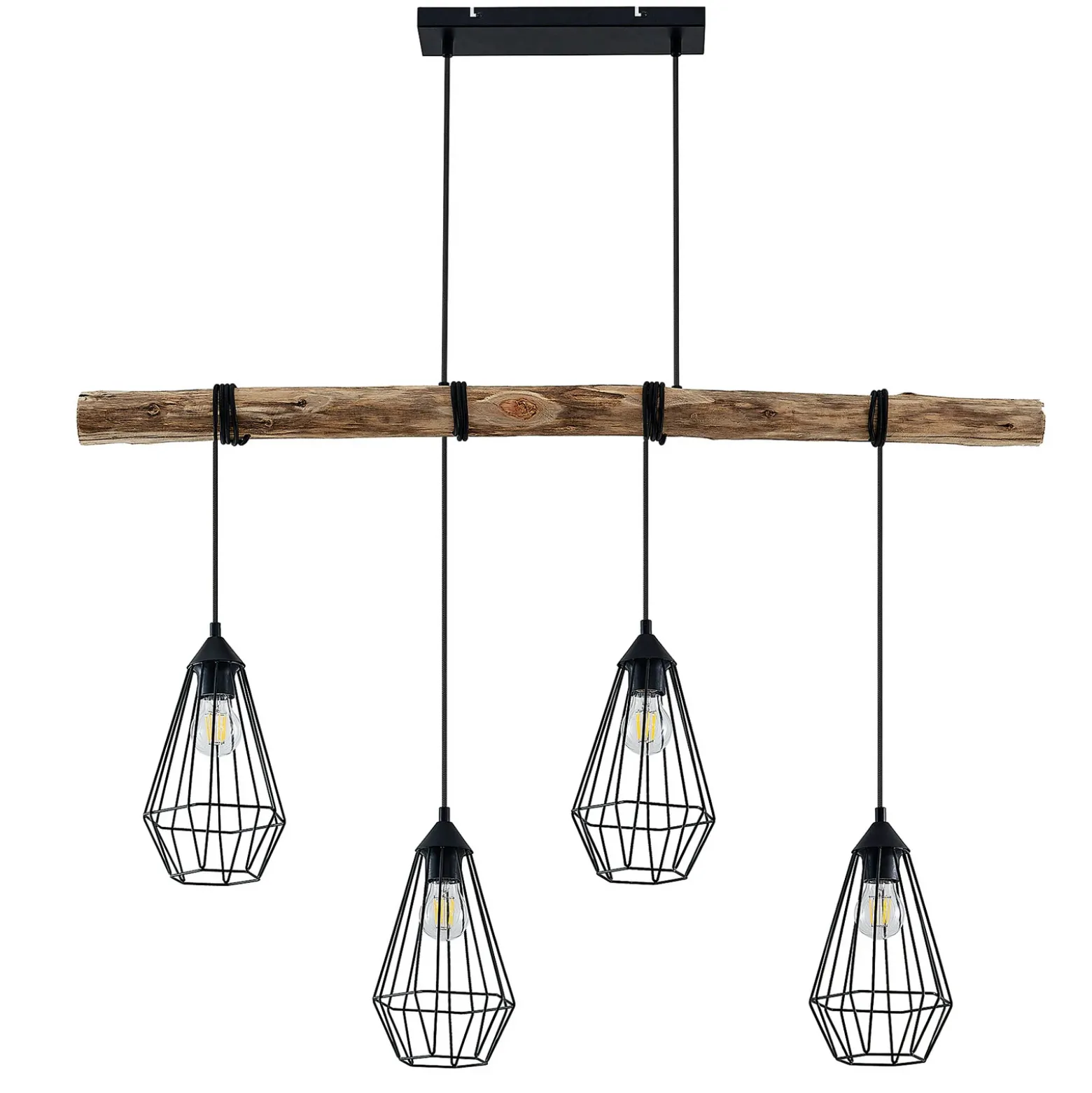 Lámpara colgante Lindby Eldarion, 116 cm, 4 luces, madera, E27