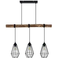 Lámpara colgante Lindby Eldarion, 90 cm, 3 luces, madera, E27