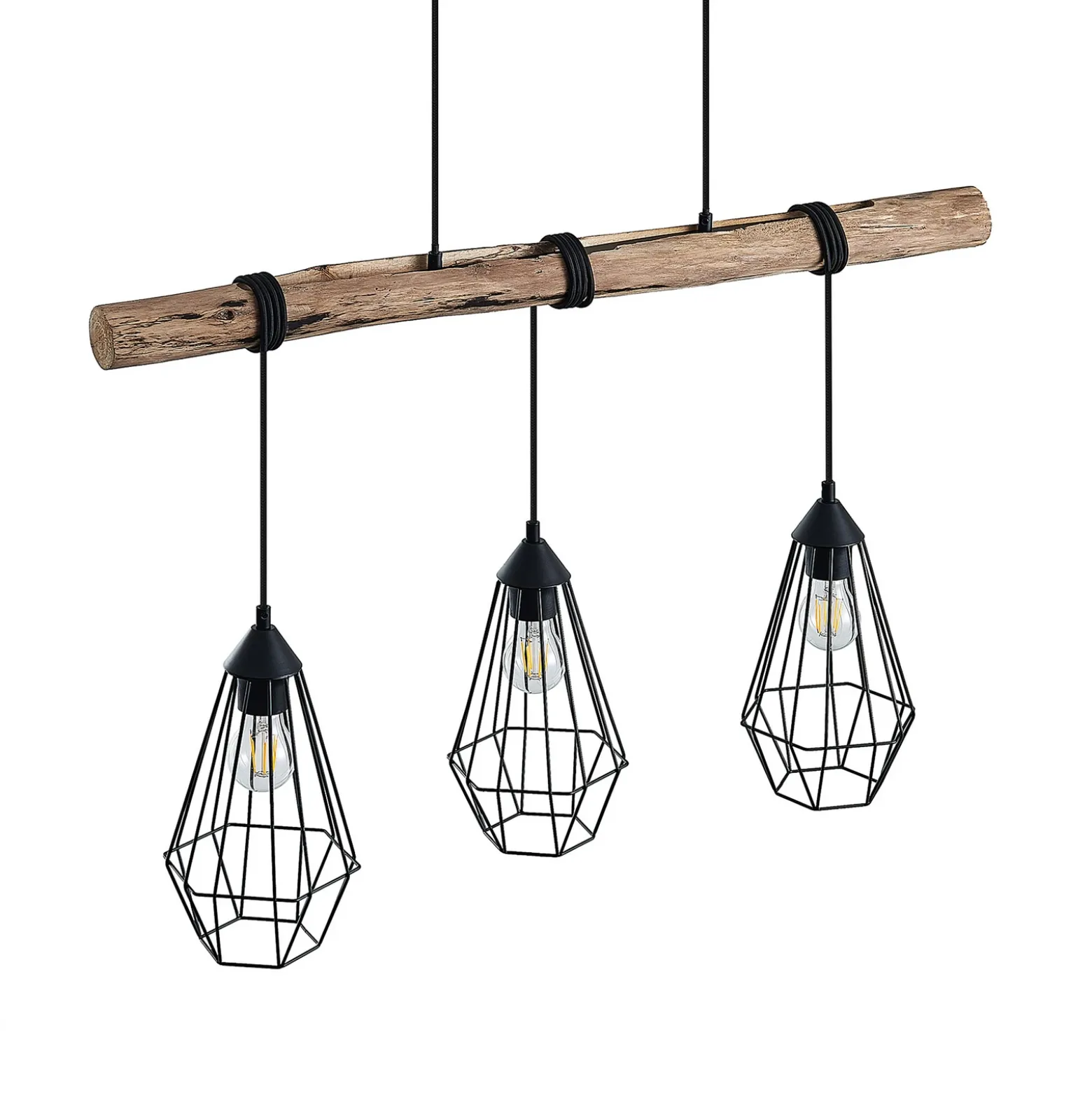 Lámpara colgante Lindby Eldarion, 90 cm, 3 luces, madera, E27