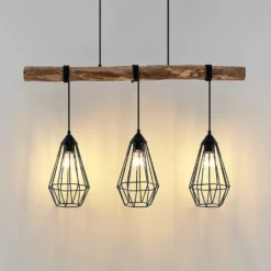 Lámpara colgante Lindby Eldarion, 90 cm, 3 luces, madera, E27