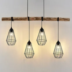 Lámpara colgante Lindby Eldarion, 116 cm, 4 luces, madera, E27