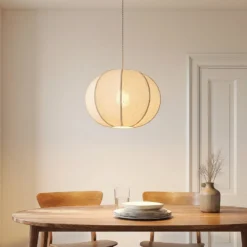 Lámpara colgante Lindby Elfie, Ø 47 cm, beige, lino, E27