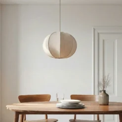 Lámpara colgante Lindby Elfie, Ø 47 cm, beige, lino, E27