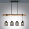 Lámpara colgante Lindby Elrond, 116 cm, negra, 4 luces, madera