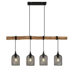 Lámpara colgante Lindby Elrond, 116 cm, negra, 4 luces, madera