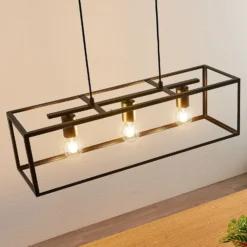 Lámpara colgante Lindby Emily, 72 cm, negra, 3 luces, metal