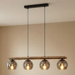 Lámpara colgante Lindby Enrique, gris ahumado, 4 luces, cristal, E27