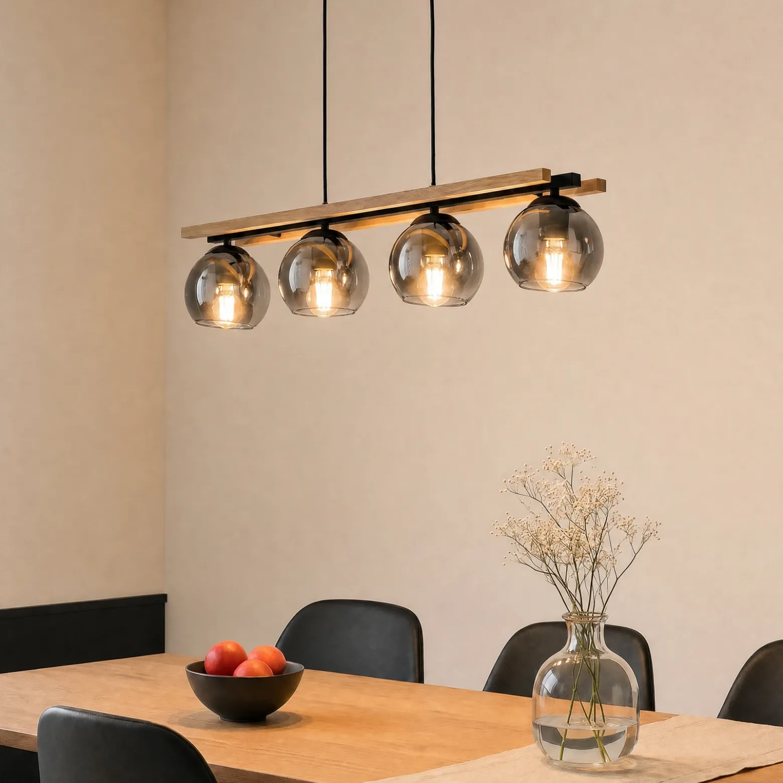 Lámpara colgante Lindby Enrique, gris ahumado, 4 luces, cristal, E27
