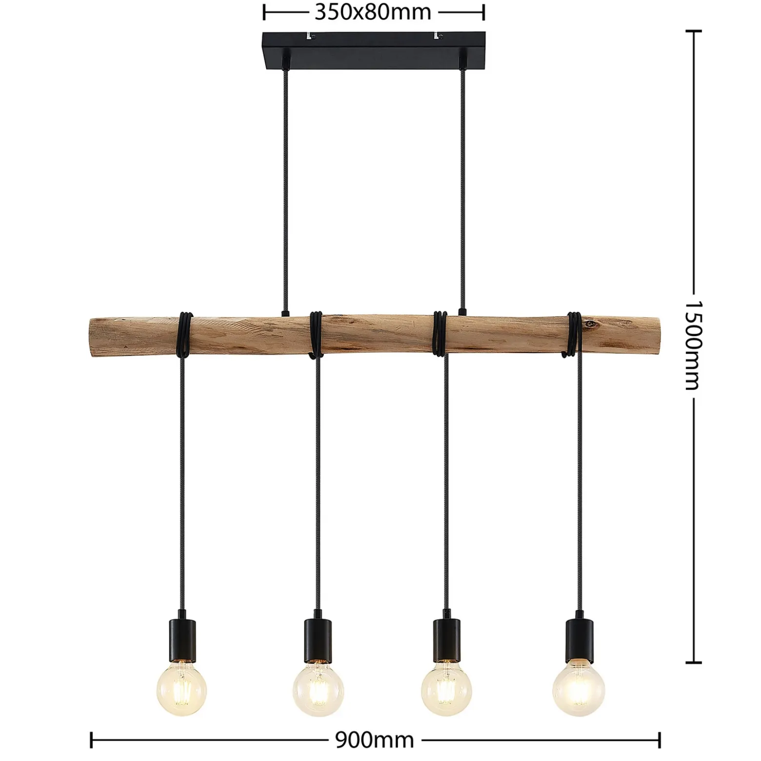 Lámpara colgante Lindby Ferris, 4 luces, 90 cm, madera, E27